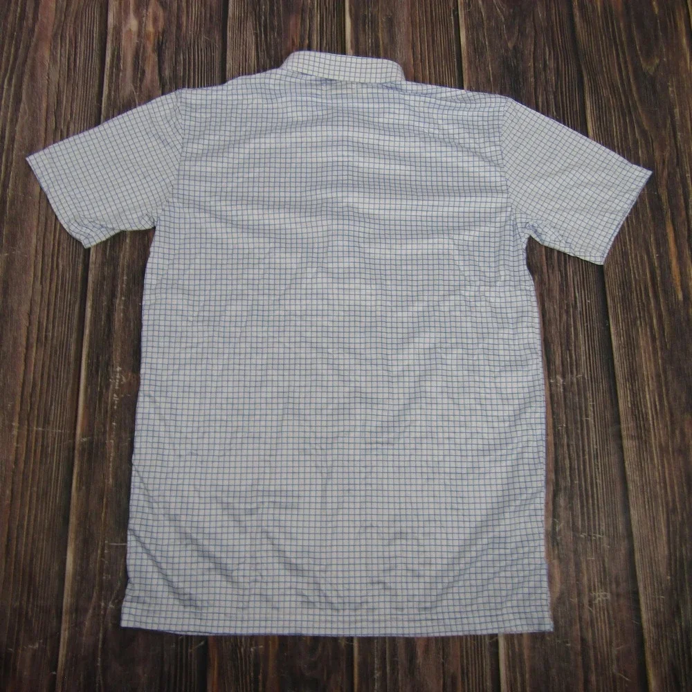 Collars & Co Polo Shirt Mens Medium White‎ Blue Check Dress Collar Golf Top